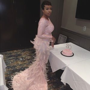 Amekana Shalom Feather Diamante Evening Dress